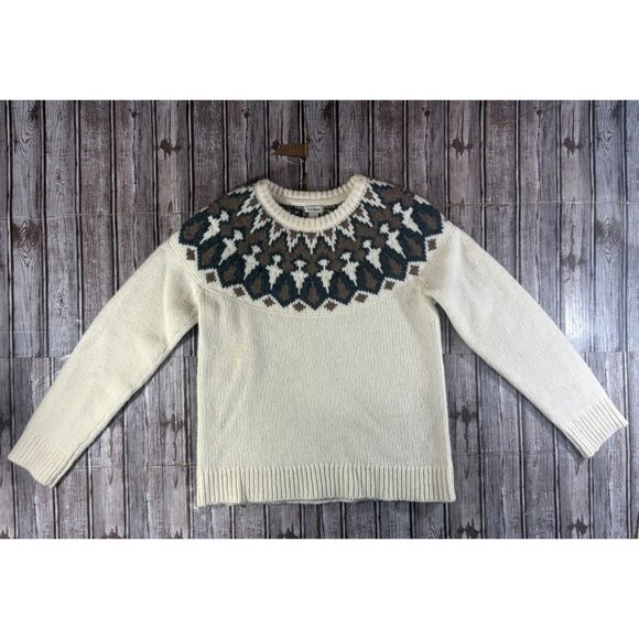 L.L.Bean Classic Ragg lamb's Wool Crew Neck Fair Isle Sweater SZ s color ivory - Picture 1 of 8